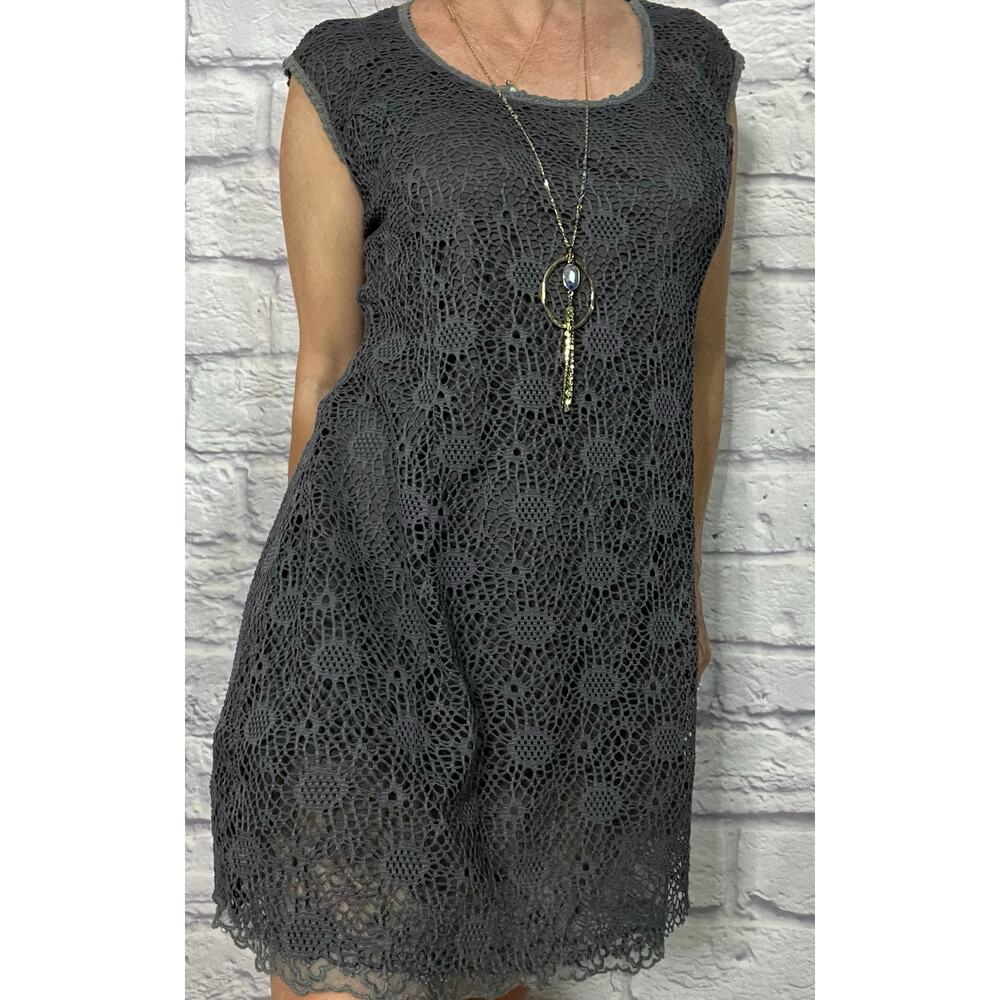 Adorn Whimsigoth Crochet Mini Dress with Lace and Tulle Underlay